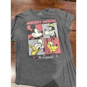 Disney Mickey Mouse & Friends Goofy Donald Pluto Charcoal Grey T-Shirt Lg‎